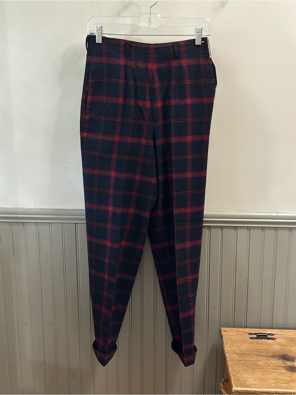 Wool Red and Blue Plaid Dress Pants